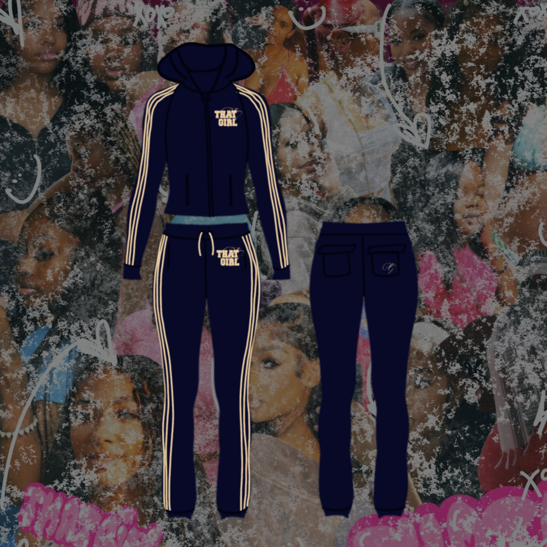 Navy Velour Set (Pants+Jacket)