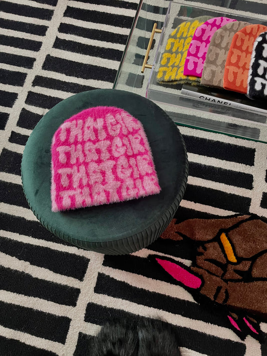 Hot Pink/ Light Pink Beanie (mohair)