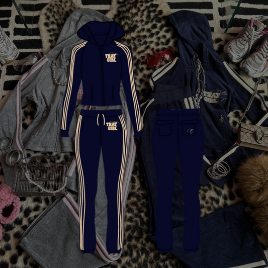 Navy Velour Set (Pants+Jacket)