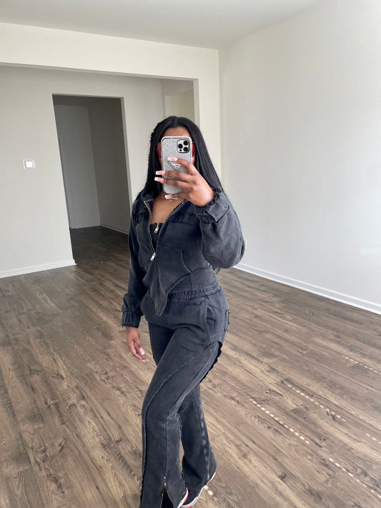 V-Cut Jacket Sweatsuit Set