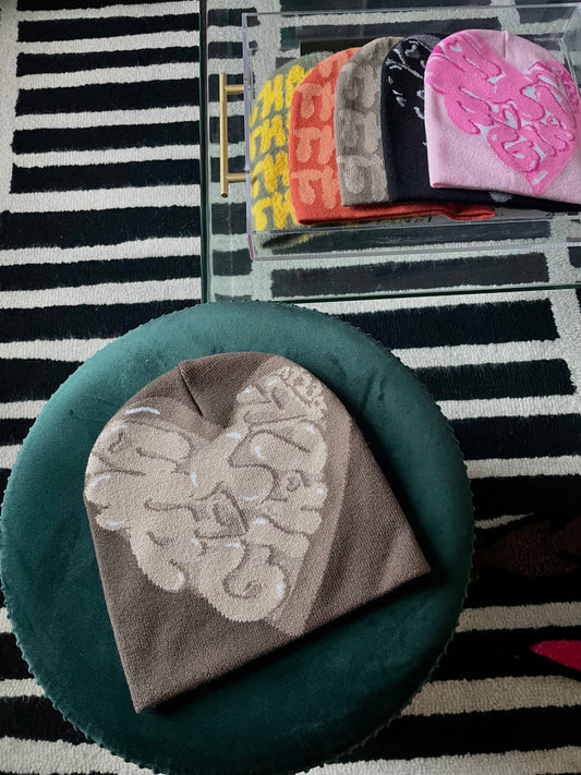 Brown Heart Beanie